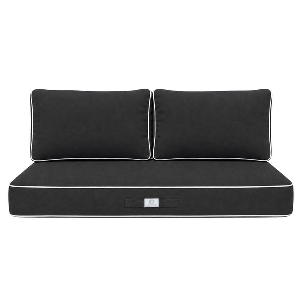 Set Cuscini Premium 120x60 Grigio Scuro - 1 Seduta + 2 Schienali (Spesso 12cm & Passepoil)