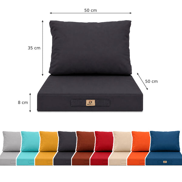 Set Cuscini Salotto da Giardino 50x50 Grigio Carbone - Sfoderabile & Anti-UV (Seduta + Schienale)