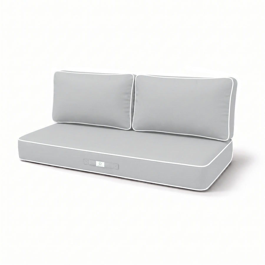 Set Cuscini Premium 120x60 Grigio Chiaro - 1 Seduta + 2 Schienali (Spesso 12cm & Passepoil)