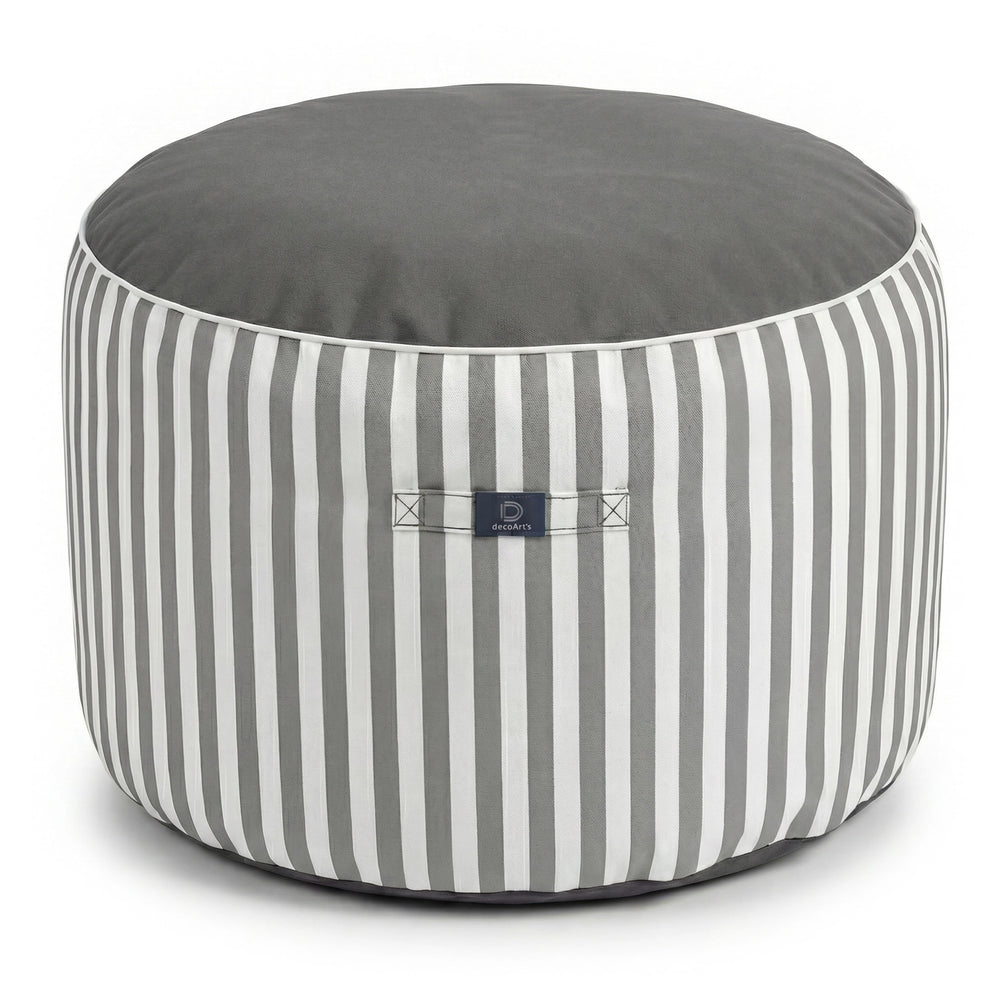 Pouf Rotondo Righe Grigio Chiaro, per interno ed esterno