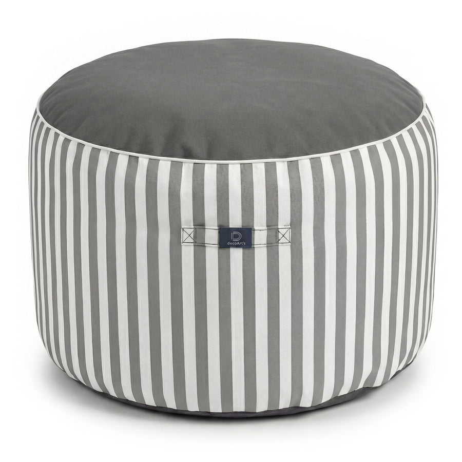 Pouf Rotondo Righe Grigio Chiaro, per interno ed esterno