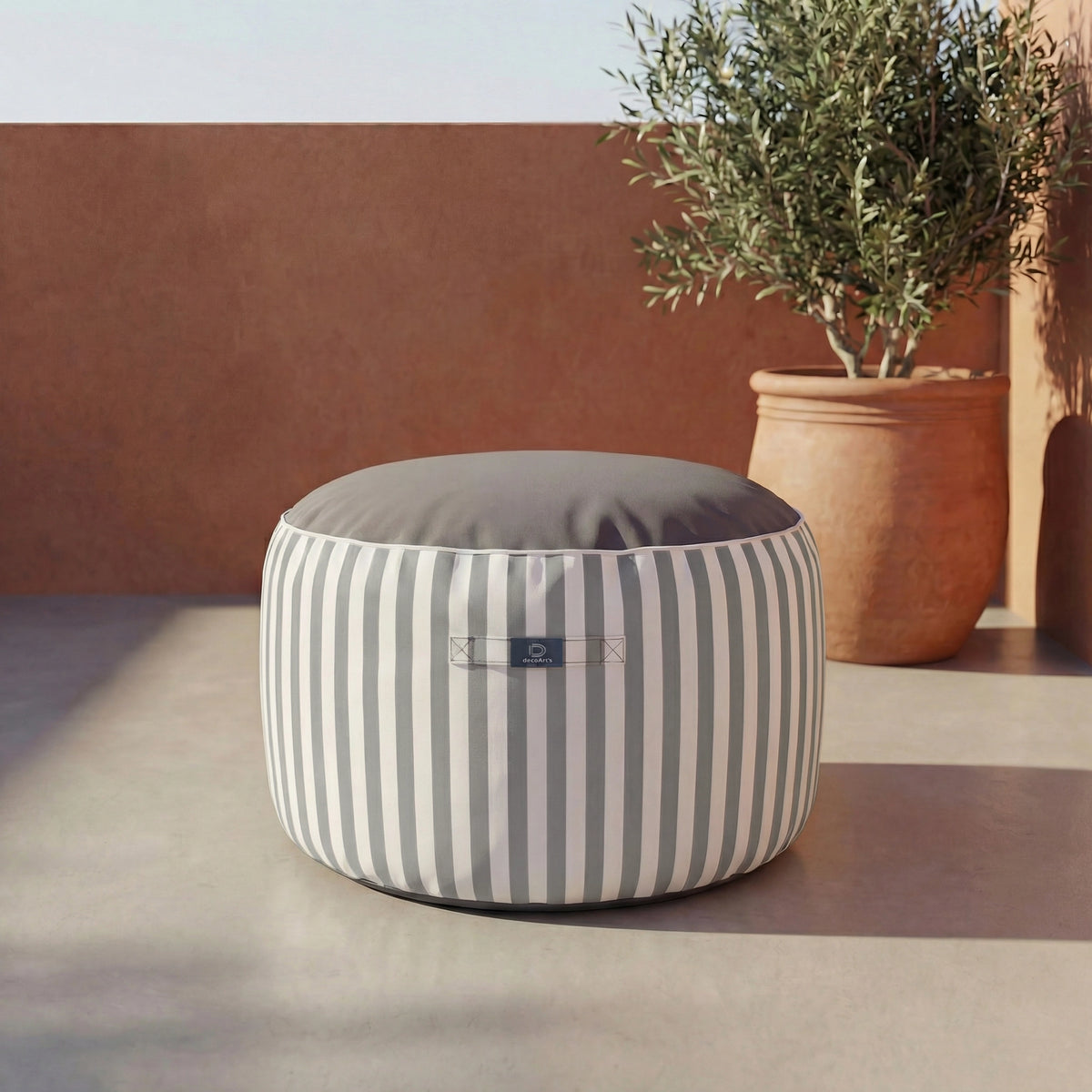 Pouf Rotondo Righe Grigio Chiaro – Premium 270g – Altezza 40cm Diametro 70cm