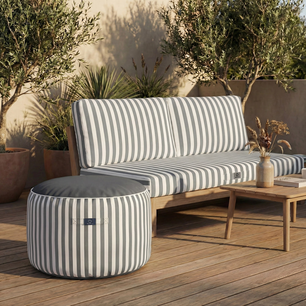 Pouf Rotondo Righe Grigio Chiaro, impermeabile