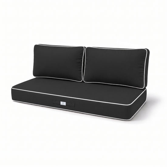 Set Cuscini Premium 100x50 Grigio Scuro - 1 Seduta + 2 Schienali (Spesso 12cm & Passepoil)