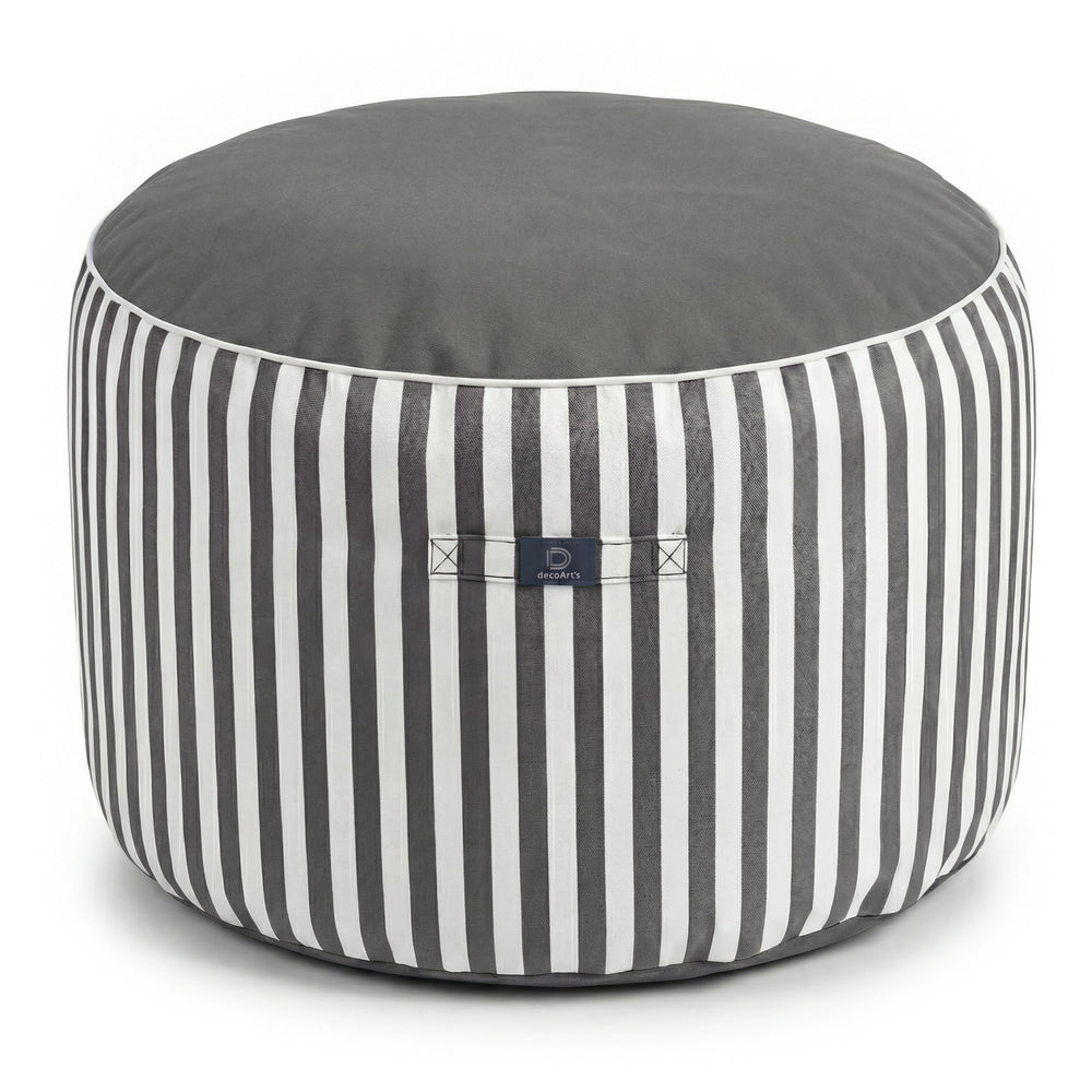 Pouf Rotondo Righe Grigio Scuro, per interno ed esterno