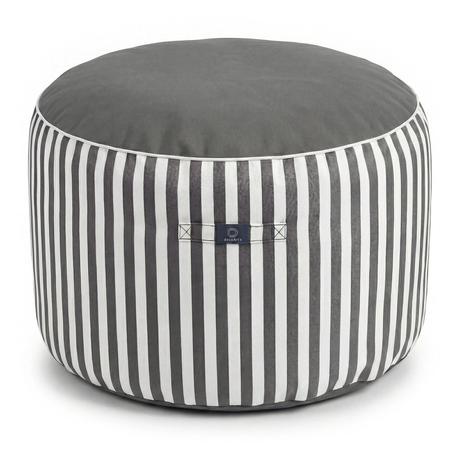 Pouf Rotondo Righe Grigio Scuro, per interno ed esterno