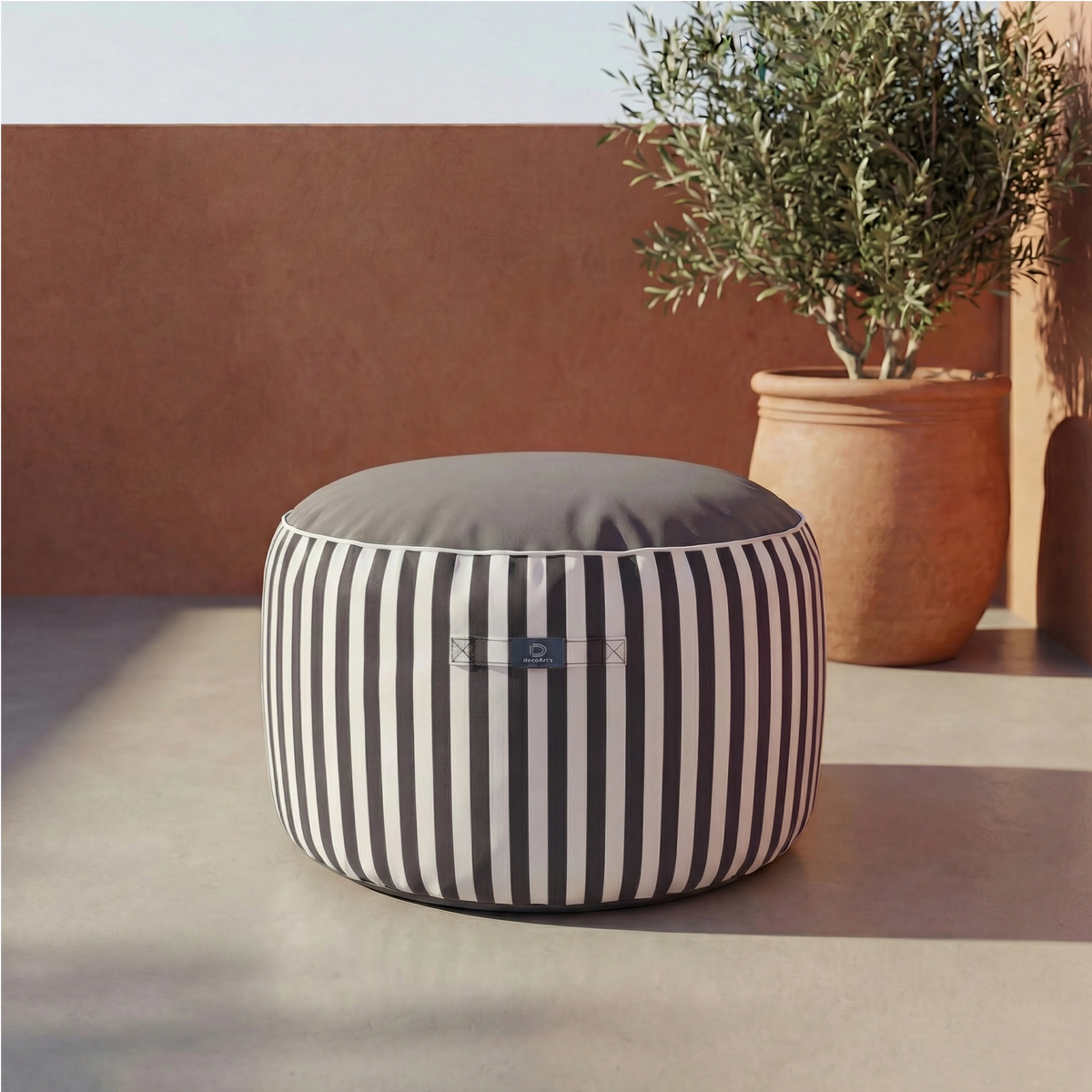 Pouf Rotondo Righe Grigio Scuro – Premium 270g – Altezza 40cm Diametro 70cm