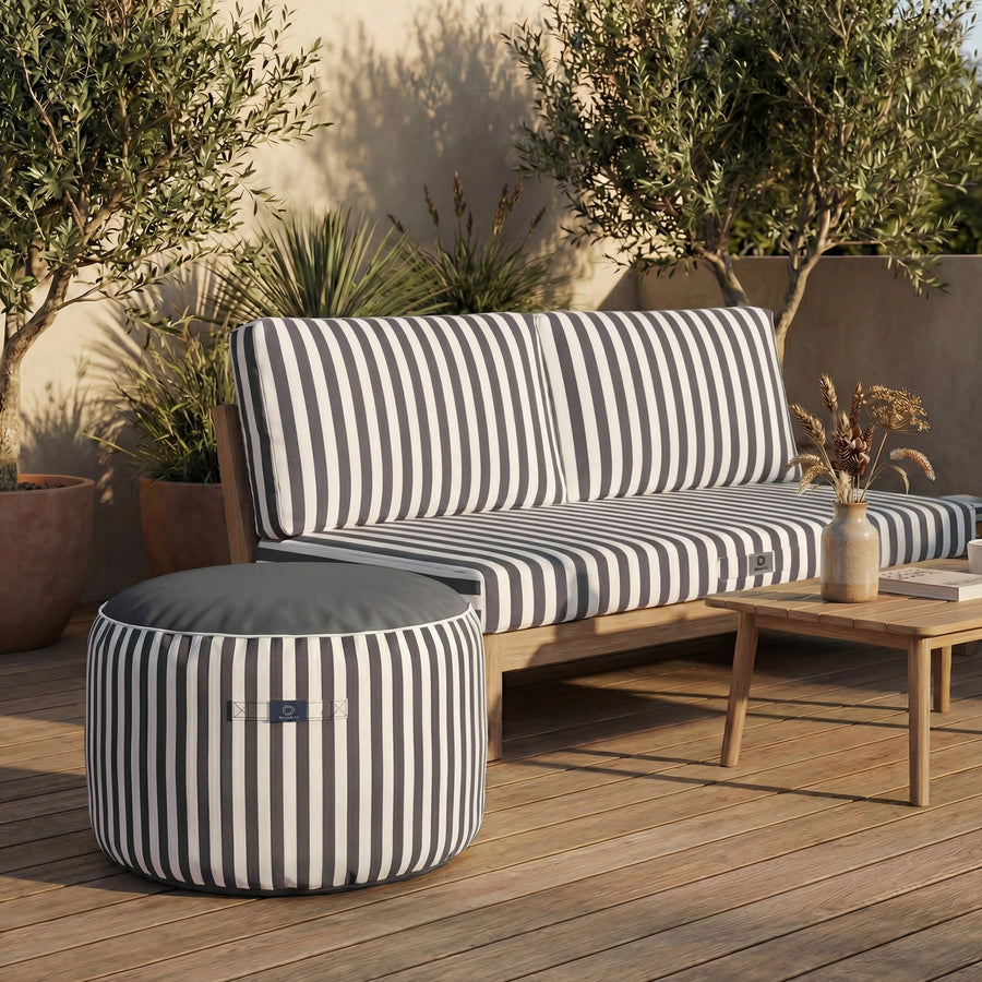 Pouf Rotondo Righe Grigio Scuro, impermeabile