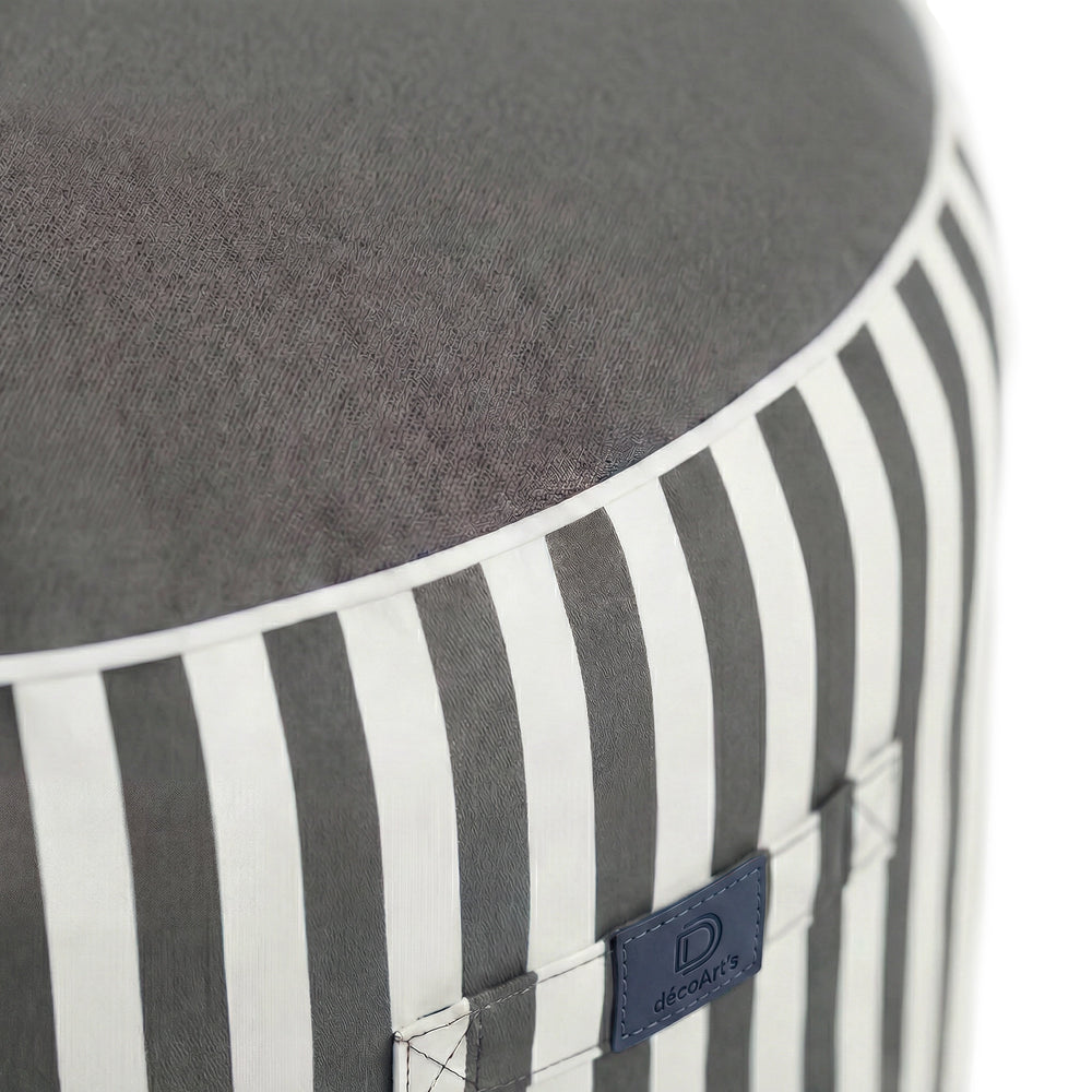 Pouf Rotondo Righe Grigio Scuro, imbottitura in perle e fibre di poliestere