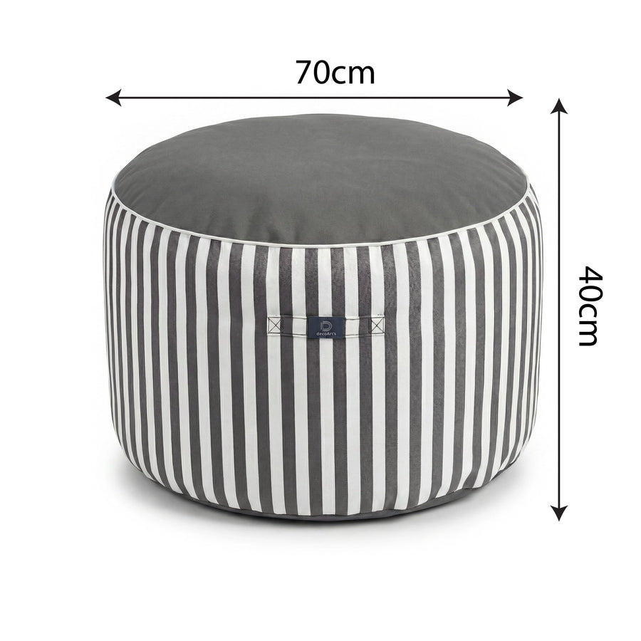 Pouf Rotondo Righe Grigio Scuro, tessuto in poliestere