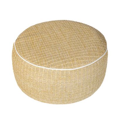 Pouf gonflable extérieur rond 53cm avec effet raphia, waterproof, décor moderne pour espace extérieur.
