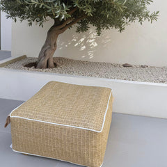 Pouf d'extérieur effet raphia carré - 58x58x25cm