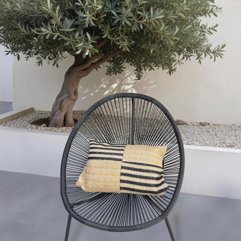 Cuscino Decorativo Effetto Rafia 30x50 "Bicolore Righe" - Bohème Chic (Interno ed Esterno)