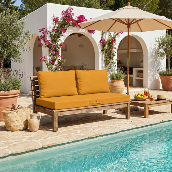 Set Cuscini Salotto da Giardino 120x60 Giallo - Sfoderabile & Anti-UV (1 Seduta + 2 Schienali)