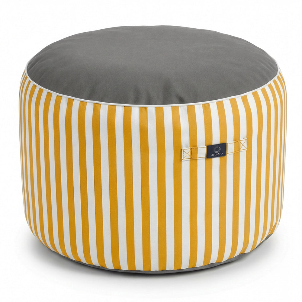 Pouf Rotondo Righe Giallo, tessuto anti-UV e idrorepellente