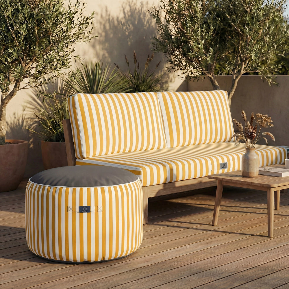 Pouf Rotondo Righe Giallo, impermeabile