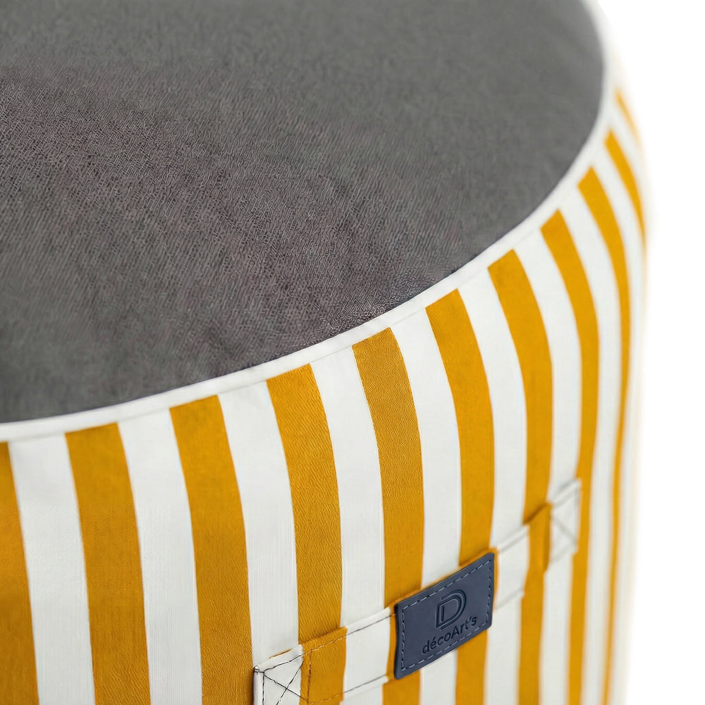 Pouf Rotondo Righe Giallo, imbottitura in perle e fibre di poliestere