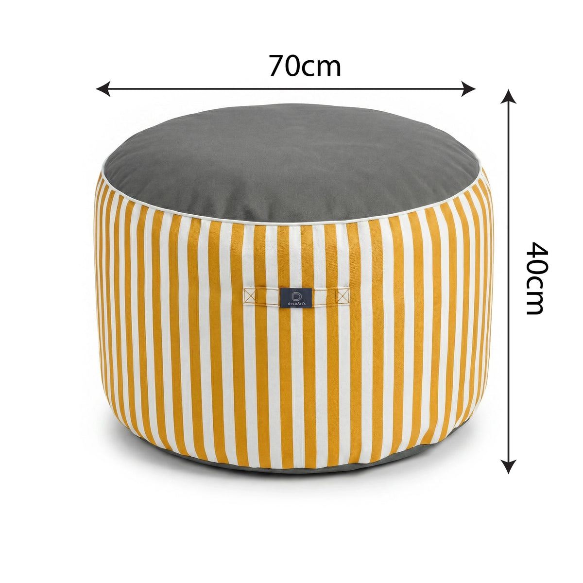 Pouf Rotondo Righe Giallo - Premium 270g - Altezza 40cm Diametro 70cm – schema con le misure