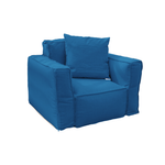 Coussin modulable pour fauteuil de jardin bleu pétrole, tissu Olefin avec cœur gonflable et pompe incluse, pour confort extérieur.