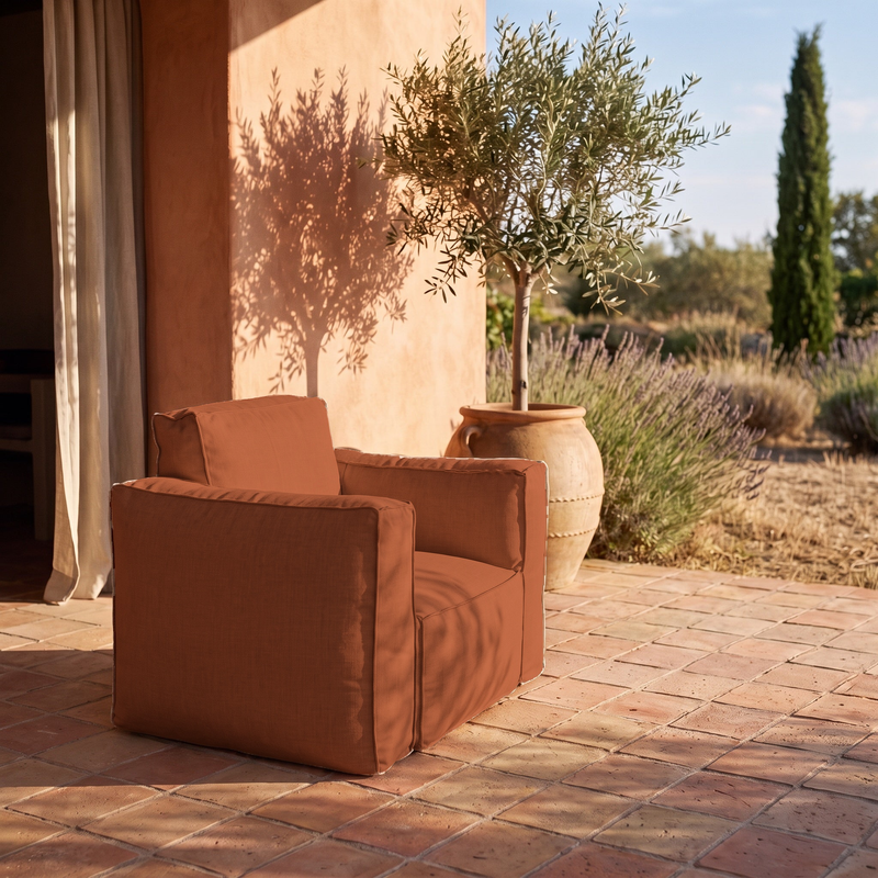 Poltrona Modulare da Giardino 90x75 Terracotta - Tessuto Olefin & Interno Gonfiabile (Pompa Inclusa)