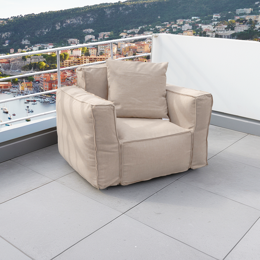 Coussin beige pour fauteuil de jardin modulable 90x75 cm en tissu Olefin avec cœur gonflable et pompe incluse, idéal pour l'extérieur