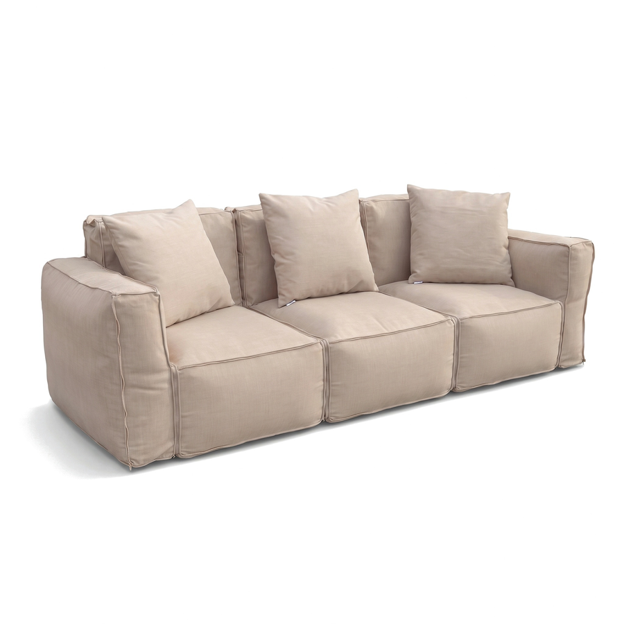 Tre poltrone modulari Beige unite con cerniera in un divano a 3 posti