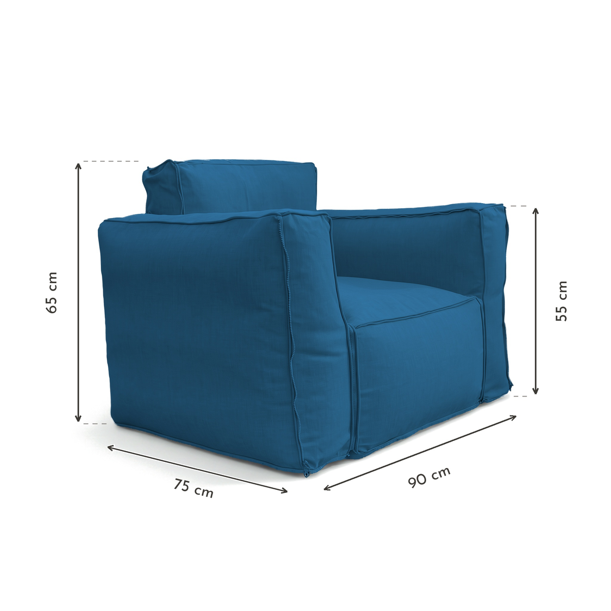 Poltrona Modulare da Giardino 90x75 Blu Petrolio - Tessuto Olefin & Interno Gonfiabile (Pompa Inclusa) – schema con le misure