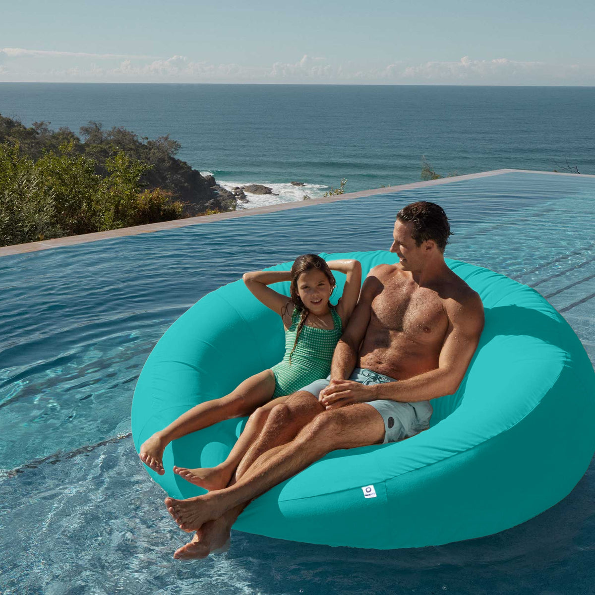Poltrona Galleggiante Piscina XXL 140x120 Blu Caraibi – Tessuto Olefin (Pompa Inclusa)