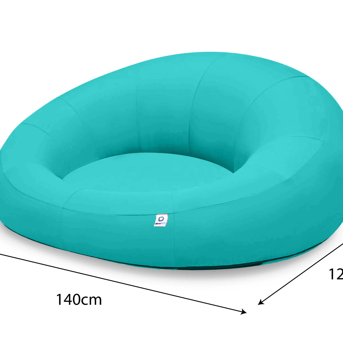 Poltrona Galleggiante Piscina XXL 140x120 Blu Caraibi - Tessuto Olefin (Pompa Inclusa) – schema con le misure