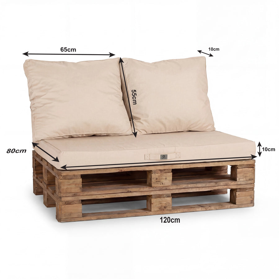 Set Cuscini Pallet Sfoderabili 120x80 Beige Clair, tessuto anti-UV e idrorepellente