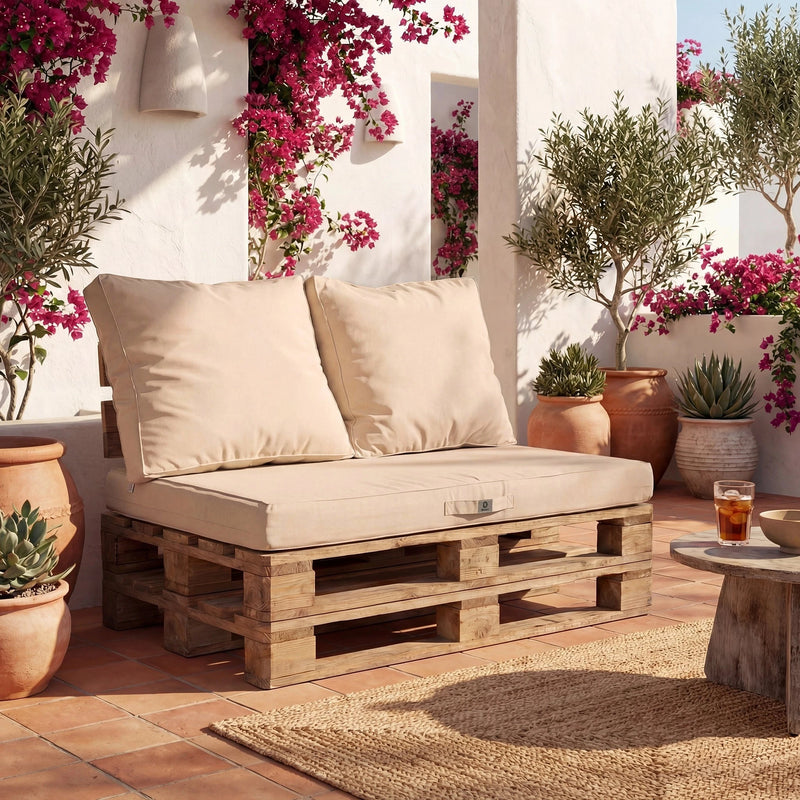 Set Cuscini Pallet Sfoderabili 120x80 Beige Clair - Impermeabile & Extérieur (1 Seduta + 2 Schienali)