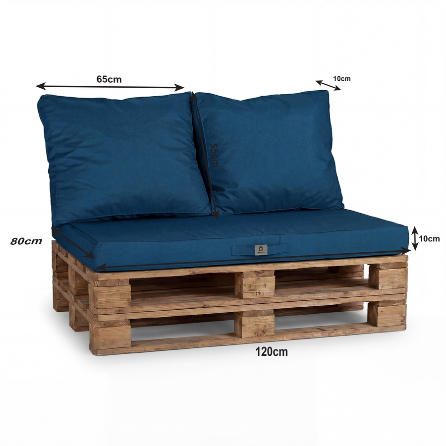 Set Cuscini Pallet Sfoderabili 120x80 Blu Petrolio, tessuto anti-UV e idrorepellente