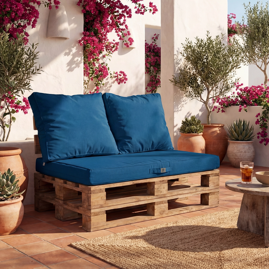 Kit Coussins Palette Déhoussable 120x80 Bleu Pétrole - vue principale