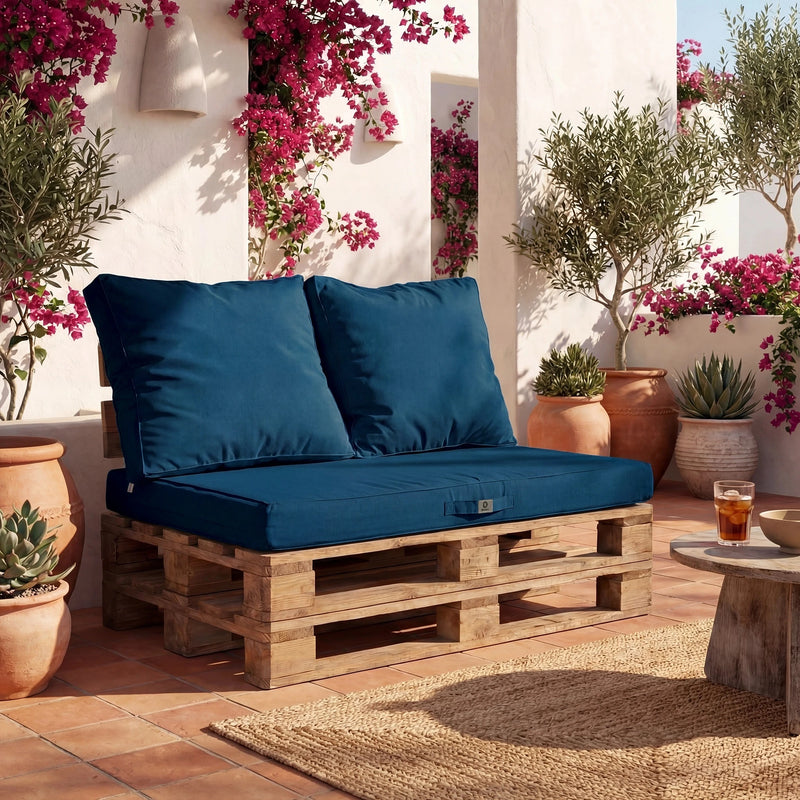 Set Cuscini Pallet Sfoderabili 120x80 Blu Petrolio - Impermeabile & Extérieur (1 Seduta + 2 Schienali)