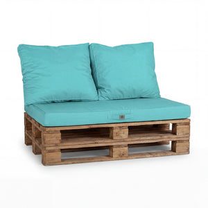 Set Cuscini Pallet Sfoderabili 120x80 Blu Caraibi - Impermeabile & Extérieur (1 Seduta + 2 Schienali)