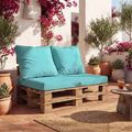 Set Cuscini Pallet Sfoderabili 120x80 Blu Caraibi - Impermeabile & Extérieur (1 Seduta + 2 Schienali)