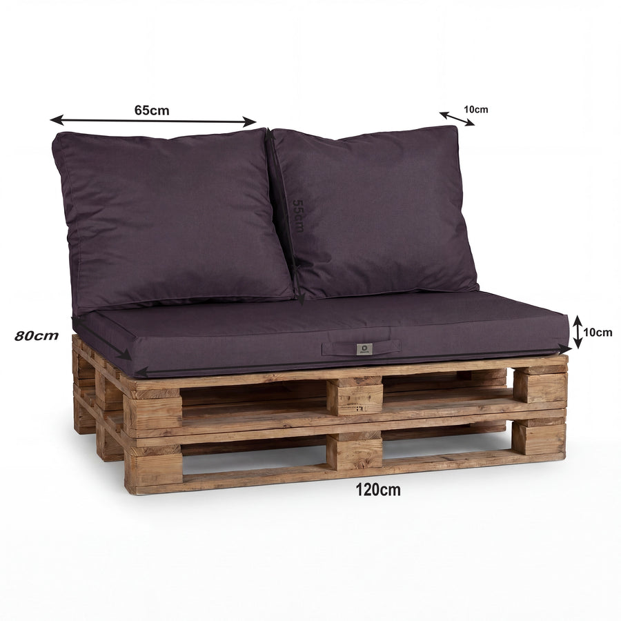 Set Cuscini Pallet Sfoderabili 120x80 Grigio Carbone, tessuto anti-UV e idrorepellente
