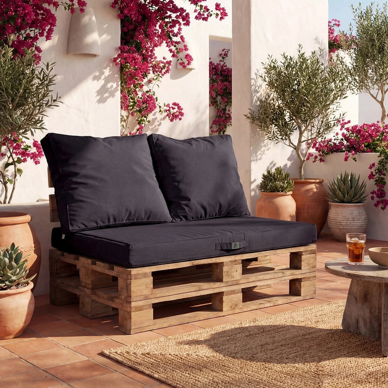 Set Cuscini Pallet Sfoderabili 120x80 Grigio Carbone - Impermeabile & Extérieur (1 Seduta + 2 Schienali)