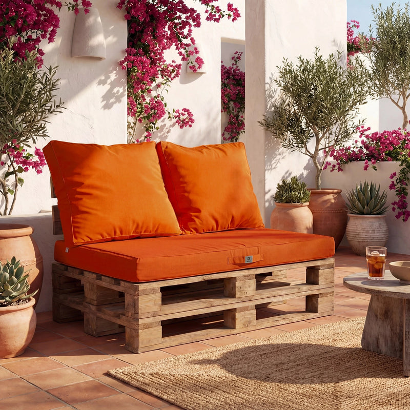 Set Cuscini Pallet Sfoderabili 120x80 Arancione - Impermeabile & Extérieur (1 Seduta + 2 Schienali)