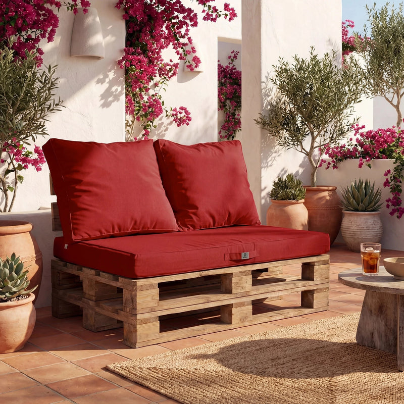 Set Cuscini Pallet Sfoderabili 120x80 Rosso Peperoncino - Impermeabile & Extérieur (1 Seduta + 2 Schienali)