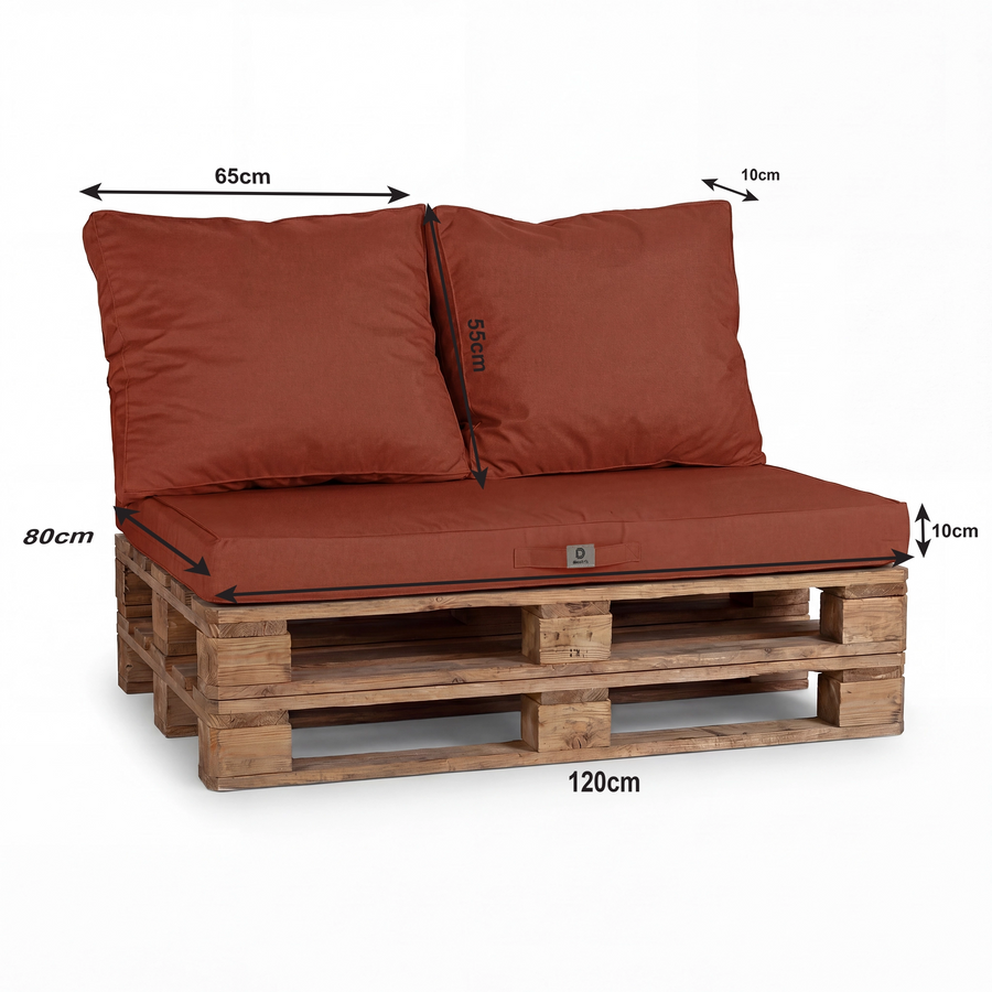 Set Cuscini Pallet Sfoderabili 120x80 Terracotta, tessuto anti-UV e idrorepellente