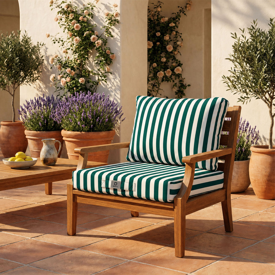 Set Cuscini Salotto da Giardino 60x60 Riga Verde - Premium 270g (Seduta + Schienale)