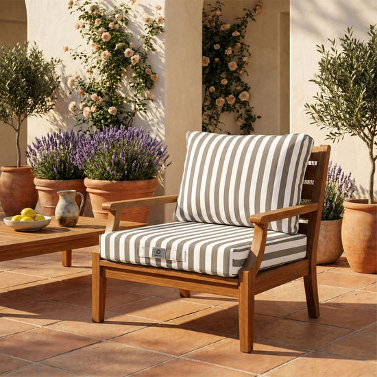 Set Cuscini Salotto da Giardino 60x60 Riga Beige - Premium 270g (Seduta + Schienale)