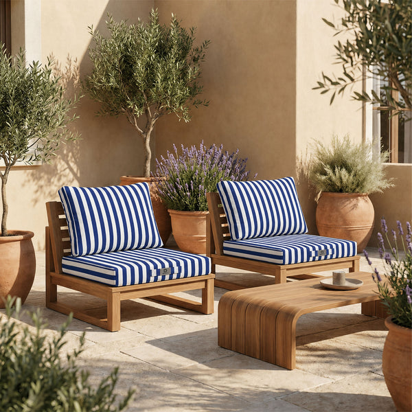 Set Cuscini Salotto da Giardino 50x50 Riga Blu Navy - Premium 270g (Seduta + Schienale)
