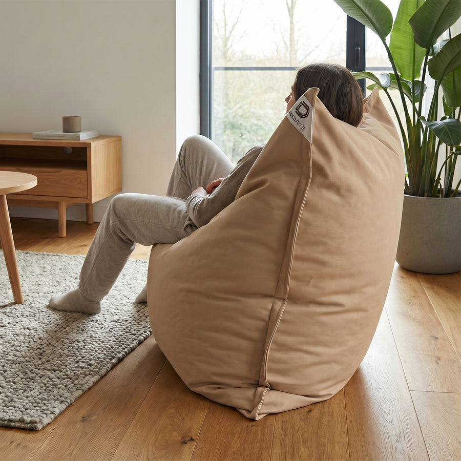 Fodera Pouf Gigante XXL 180x140 Beige, imbottitura in perle di polistirolo