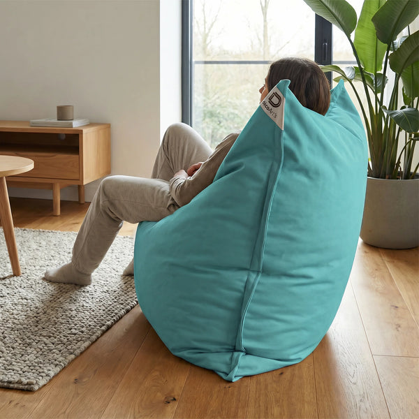Détail tissu pouf bleu caraïbes