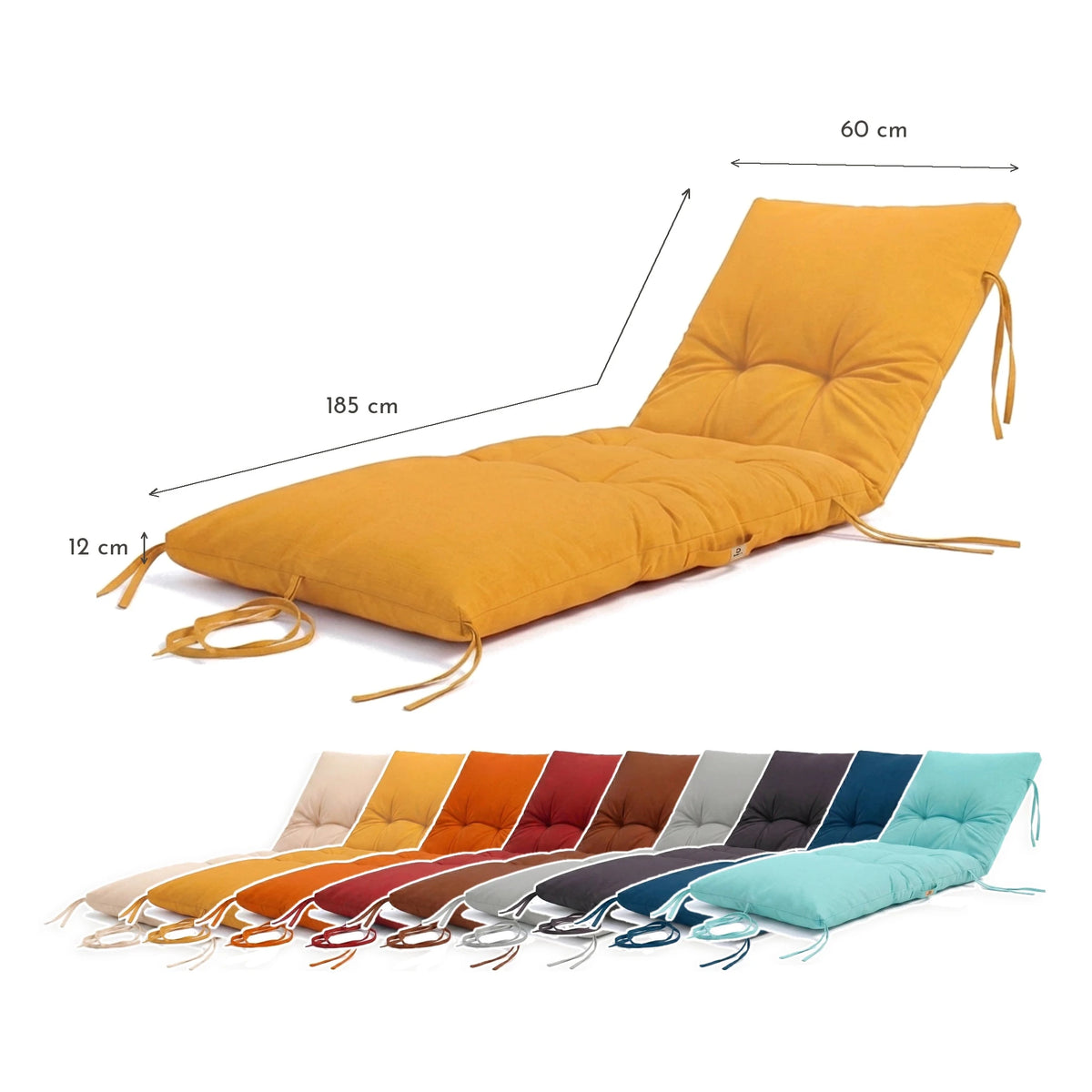 Materassino Lettino Prendisole 185x60 Giallo Miele - Spesso 12cm & Impermeabile – schema con le misure