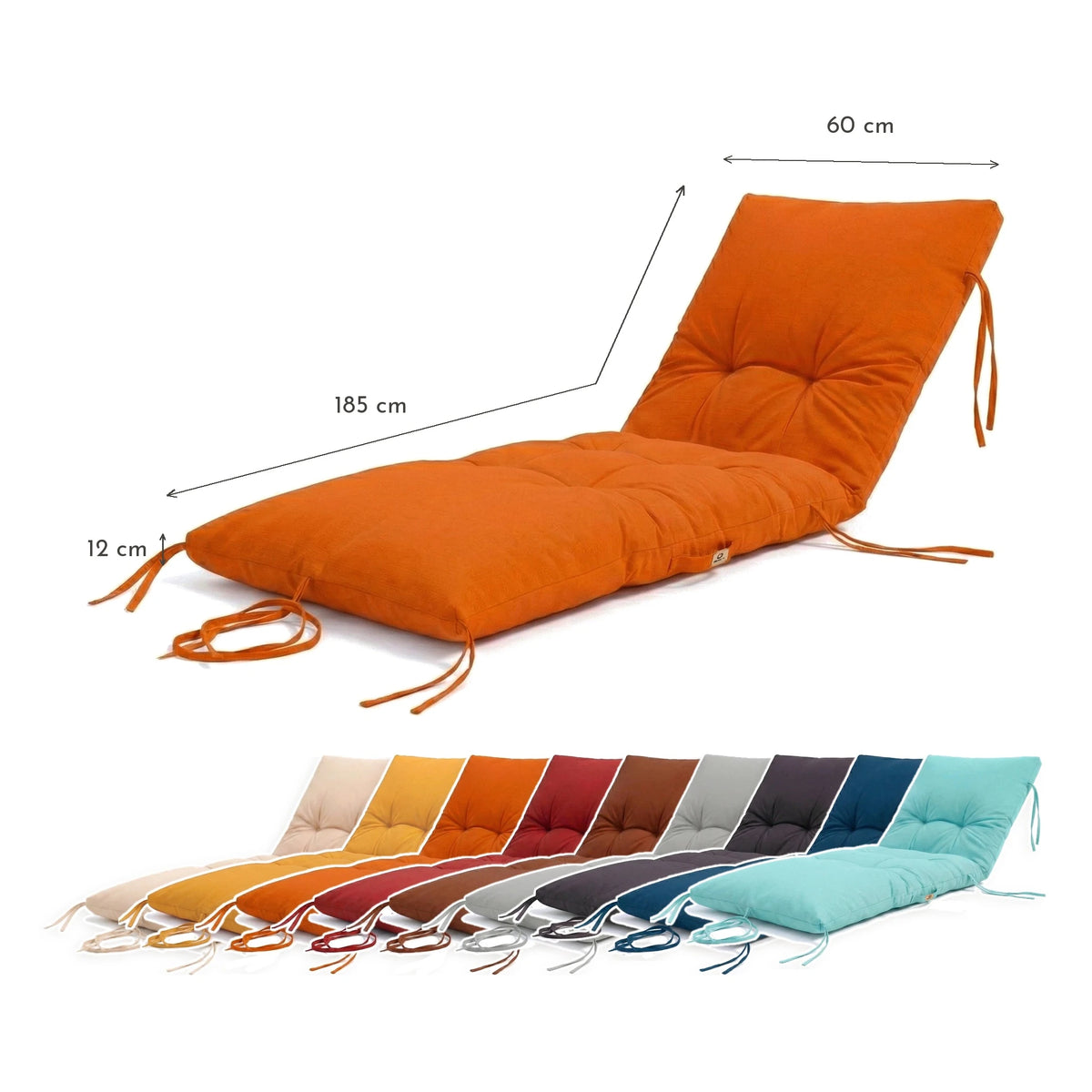 Materassino Lettino Prendisole 185x60 Arancione - Spesso 12cm & Impermeabile – schema con le misure
