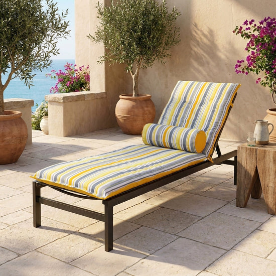 Materassino Sdraio 195x60 Motif Righe Solaires + Cuscino Cilindrico - Anti-UV & Idrorepellente