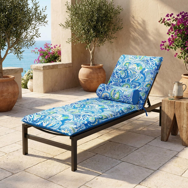 Materassino Sdraio 195x60 Motivo Arabesco + Cuscino Cilindrico - Anti-UV & Idrorepellente